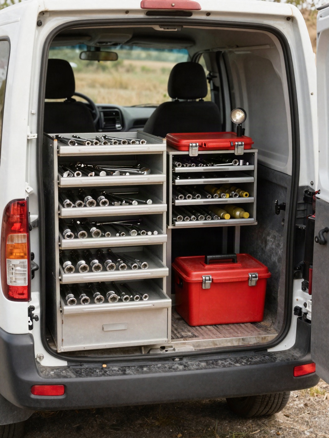 Tool drawers in the back of the van